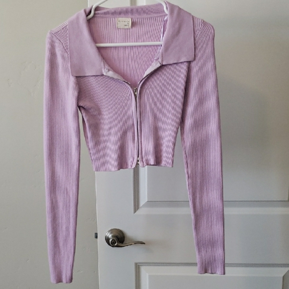 Lavender Ribbed Zip-Up Cardigan